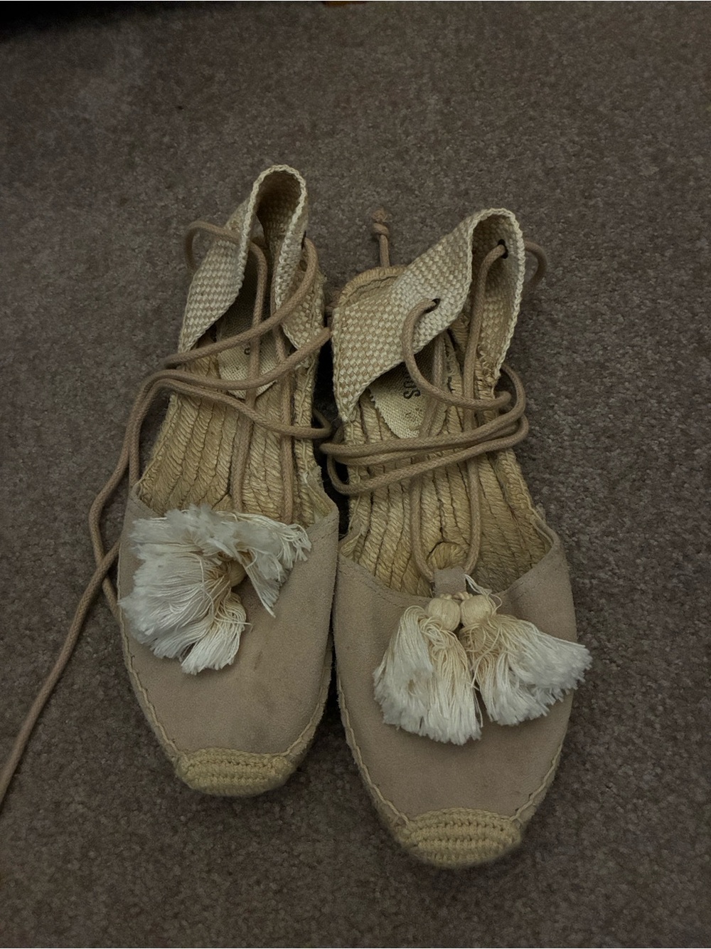 Soludos Beige Tassel Lace-Up Espadrille Flats